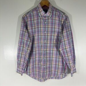 Tailoredbyrd Men’s Gingham Cotton Button Down Plaid Shirt Multi Colored Large